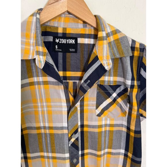 Zoo York yellow navy plaid shirt size S small skateboarding - Picture 2 of 4